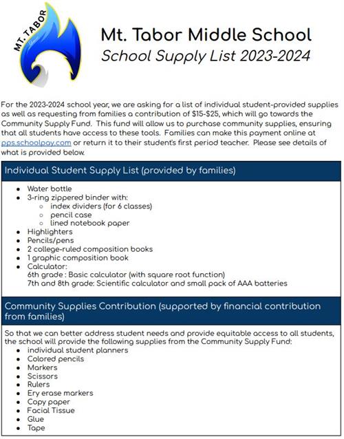MTMS   23-24 Supply List